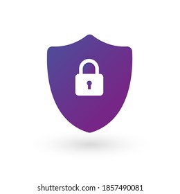 Vector protection Shield with lock. Abstract security vector icon illustration isolated on black background. Shield icon. Lock icon.