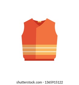 Vector protective waistcoat icon. Orange uniform for builders, construction manufacturing work, road repair service. Professtional industrial safety wear costume, isolated illustration