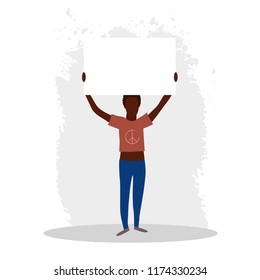 Vector protest illustration. Afro american woman with banner. 