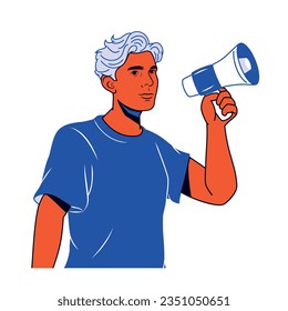 vector protest man megaphone cartoon illustration isolated sticker