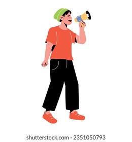vector protest man megaphone cartoon illustration isolated sticker