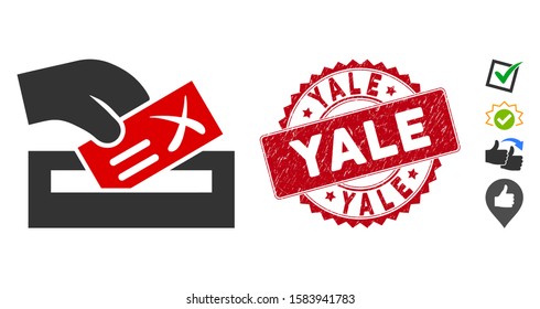 Vector protest poll icon and corroded round stamp seal with Yale caption. Flat protest poll icon is isolated on a white background. Yale stamp seal uses red color and dirty design.
