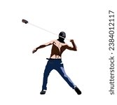 A vector of protestor throwing slingshots on isolated white background. Palestine and Israel crisis.
