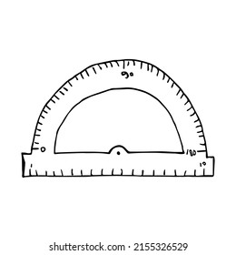 Vector Protractor Clipart. Hand Drawn Office Supplies Illustration. For Print, Web, Design, Decor, Logo.