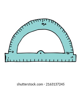 Vector Protractor Clipart. Hand Drawn Office Supplies Illustration. For Print, Web, Design, Decor, Logo.