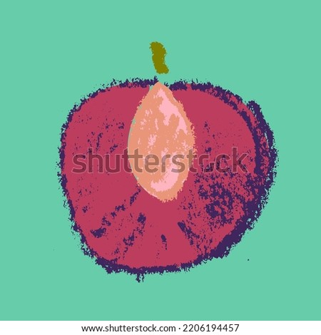 Vector Prune icon isolated. Hand drawn plum sketch. Natural damson drawing for baby food logo, juice label design, vegan banner, fruity packaging. Violet French plum symbol for organic jam package.
