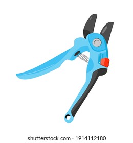 vector pruner with blue handle isolated on white. A tool for pruning branches and leaves. Garden tool element. Agricultural implement. Classic secateurs. Vector illustration