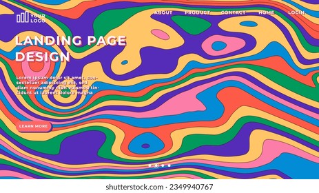a vector psychedelic groovy retro landing page background design, banner size.