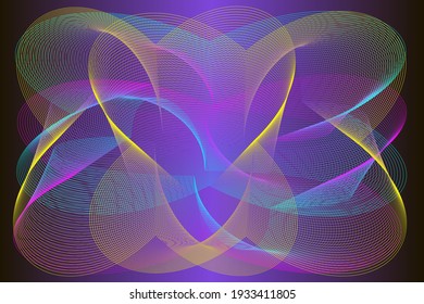 Vector psychedelic holographic background. A magical abstract space of iridescent wavy lines. Ultra-thin geometry.