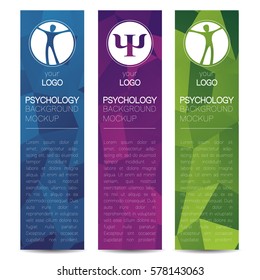 Vector Psychology Web banner design background or header Templates. Psi sign. Symbol and icon, icon. Profile Human. Creative style. Brand company concept. Blue violet green color