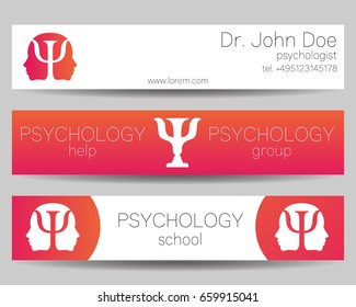 Vector Psychology Web banner design background or header Templates. Psi logo. Symbol and icon, logotype. Profile Human. Creative style. Brand company concept. Pink color.