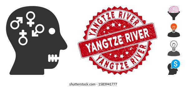 Vector psychosexual disorder icon and rubber round stamp seal with Yangtze River text. Flat psychosexual disorder icon is isolated on a white background.
