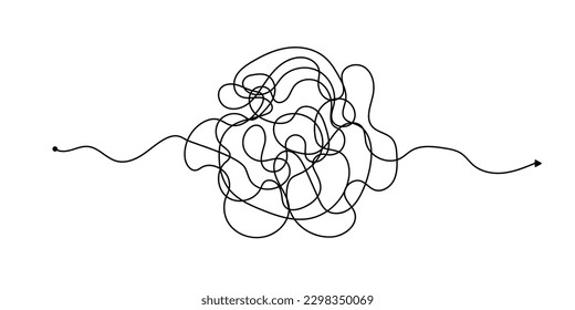 El caos y el orden de la psicoterapia de vectores complejos. Esbozo dibujado con propósito simple concepto de bola. Psicoterapia de línea de nudos caos ilustraciones vectoriales continuas arte.