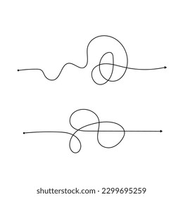 Psychotherapie komplexe Chaos und Ordnung. Gespitzte Skizze mit einfachem Ball-Konzept Schreib. Chaos Knoten Linie Psychotherapie kontinuierliche Vektorgrafik Kunst.