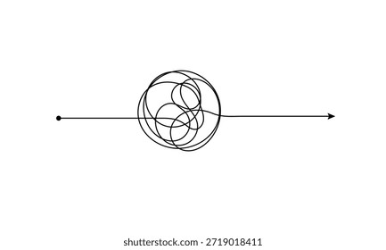 Vektorpsychotherapie komplexe Chaos Chaos und Ordnung Pfad. Unübersichtlich gezeichnete Skizze Zweck einfache Kugel Konzept Kritzeln. Chaos Knotenlinie Psychotherapie kontinuierliche Vektorgrafik Kunst. EPS 10 .
