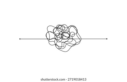Vektorpsychotherapie komplexe Chaos Chaos und Ordnung Pfad. Unübersichtlich gezeichnete Skizze Zweck einfache Kugel Konzept Kritzeln. Chaos Knotenlinie Psychotherapie kontinuierliche Vektorgrafik Kunst. EPS 10 .