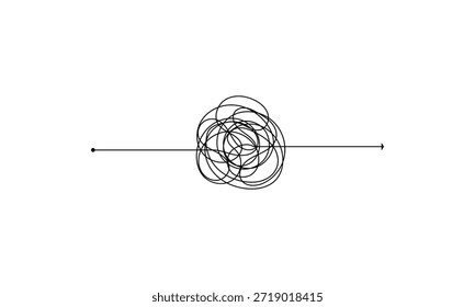 Vektorpsychotherapie komplexe Chaos Chaos und Ordnung Pfad. Unübersichtlich gezeichnete Skizze Zweck einfache Kugel Konzept Kritzeln. Chaos Knotenlinie Psychotherapie kontinuierliche Vektorgrafik Kunst. EPS 10 .