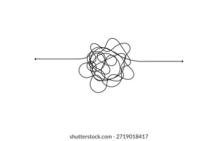 Vektorpsychotherapie komplexe Chaos Chaos und Ordnung Pfad. Unübersichtlich gezeichnete Skizze Zweck einfache Kugel Konzept Kritzeln. Chaos Knotenlinie Psychotherapie kontinuierliche Vektorgrafik Kunst. EPS 10 .