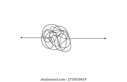 Vektorpsychotherapie komplexe Chaos Chaos und Ordnung Pfad. Unübersichtlich gezeichnete Skizze Zweck einfache Kugel Konzept Kritzeln. Chaos Knotenlinie Psychotherapie kontinuierliche Vektorgrafik Kunst. EPS 10 .