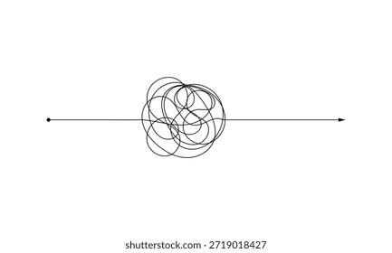 Vektorpsychotherapie komplexe Chaos Chaos und Ordnung Pfad. Unübersichtlich gezeichnete Skizze Zweck einfache Kugel Konzept Kritzeln. Chaos Knotenlinie Psychotherapie kontinuierliche Vektorgrafik Kunst. EPS 10 .