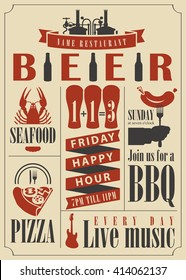 vector for pub menu with different dishes and glasses of beer