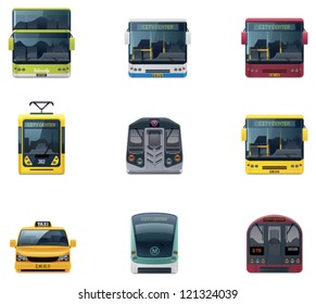 Vector public transport icon set. Includes city and intercity buses, train, tramway, metro, taxi and other