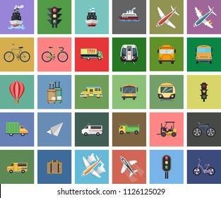 Vector Public Transport Icons. Taxi, Train, Tram, Truck, Vehicle And More Transportation Icons