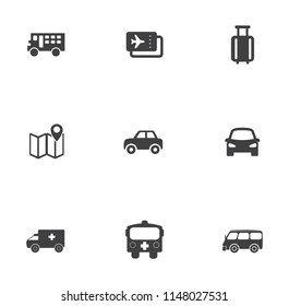 Vector Public Transport Icons. Taxi, Train, Tram, truck, vehicle and more transportation Icons