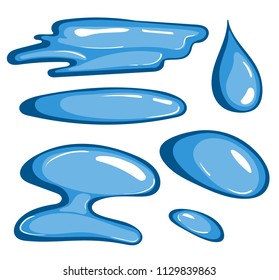 Vector puddle. Cartoon set with different shapes of puddles isolated on white.