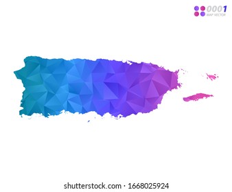 Vektorillustration Puerto Rico Karte bunten Polygondreieck Mosaik mit weißem Hintergrund. Farbverlauf.