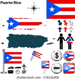 Vector of Puerto Rico set with detailed country shape with region borders, flags and icons