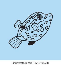 vector puffer fish doodle line icon