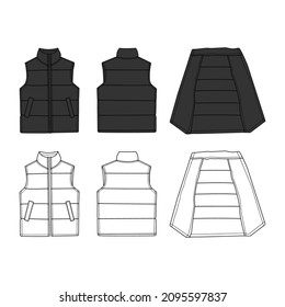 Vector Puffer Vest Black and White Sleeves Streetwear Fashion Illustration Design Commercial Use svg