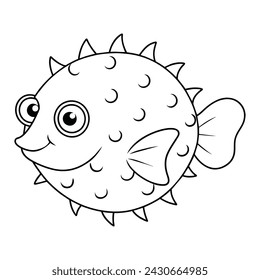 Vector of pufferfish illustration coloring page for kids