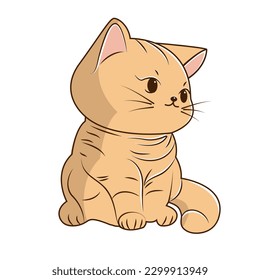 Vector puffy kitten, he lovely brown cat icon. Vector light brown cat with stripes looking away icon. Cute cat