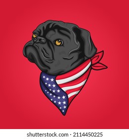 vector of a pug dog wearing a Amerika bandana.