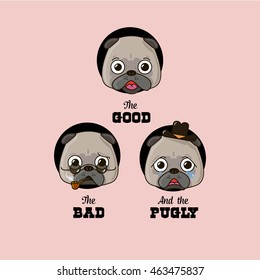 Vector Pug Illustration 
Three Icons Character