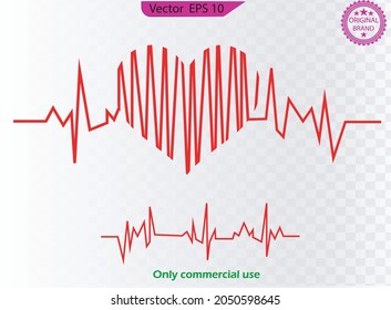Vector of the pulse - Heart Pulses. Heart and heartbeat symbol on reflective surface , Heart pulse, one line. Love beat. heart rhythm set, Electrocardiogram, ECG - EKG signal, pulse line concept.
