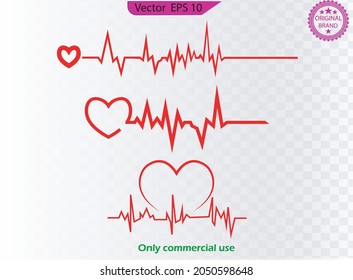 Vector of the pulse - Heart Pulses. Heart and heartbeat symbol on reflective surface , Heart pulse, one line. Love beat. heart rhythm set, Electrocardiogram, ECG - EKG signal, pulse line concept.