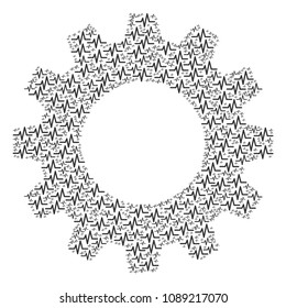Vector pulse icons are united into gear wheel illustration. Technical design concept constructed with pulse objects.