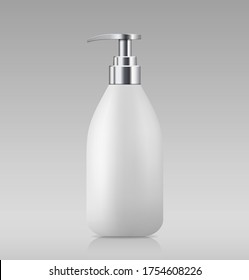 Vector Pump bottle white and silver products template design on gray background, llustration