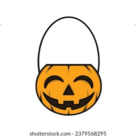 Vector pumpkin basket to collect candy on Halloween day with smile face 