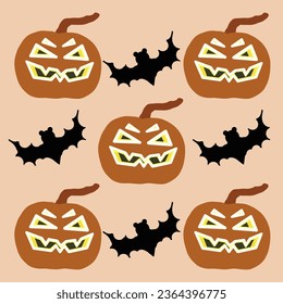 Vector pumpkin and bat for Halloween. A beautiful postcard for a Halloween party. This is possible on a postcard, cover, diary page, stickers
