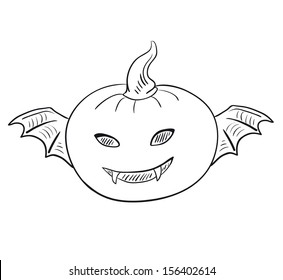 Vector pumpkin with bat wings