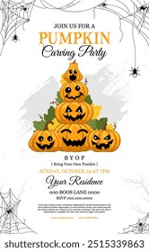 vector of Pumpkin Carving Party Invitation with, Editable Template for poster, flyer