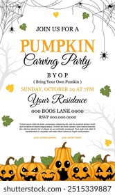 vector of Pumpkin Carving Party Invitation with, Editable Template for poster, flyer