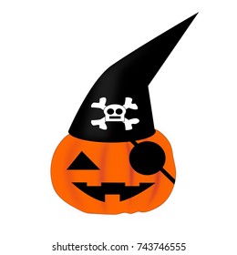Vector of pumpkin devil wear a hat and dress up is a pirate on Halloween night (Isolated)