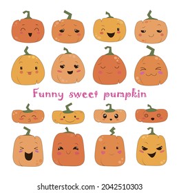 colección de calabaza de calabaza vectorial emoji set halloween clipart llana de estilo de calabaza