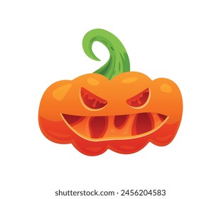 Vector pumpkin with an evil grimace. Halloween concept. The main symbol of the holiday on an isolated background. October 31st. Pumpkin has a scary smile. EPS10
