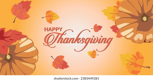 vector pumpkin and fallen leaves symbol of celebrating thanksgiving day with happy orange nature background